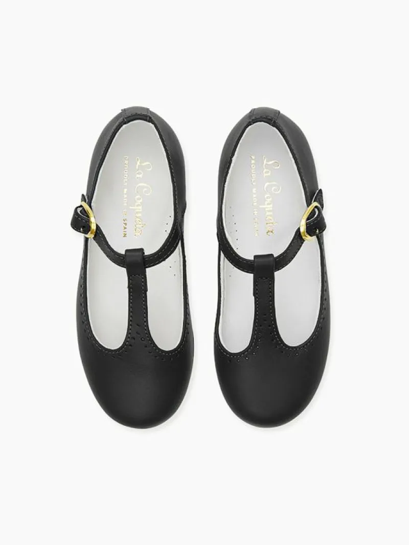 La Coqueta First Walker Shoes | Baby & Toddler Shoes/First Walker Shoes^Black Leather Girl T-Bar Shoes