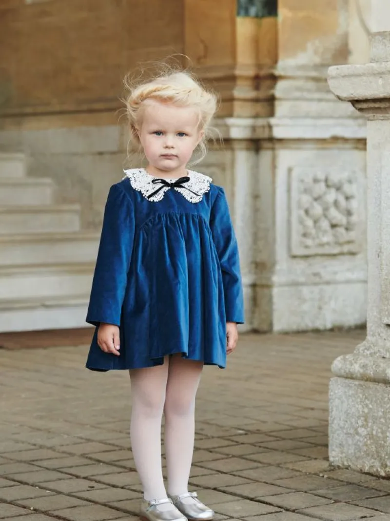 La Coqueta View All | Dresses & Sets^Blue Antonella Velvet Baby Girl Set