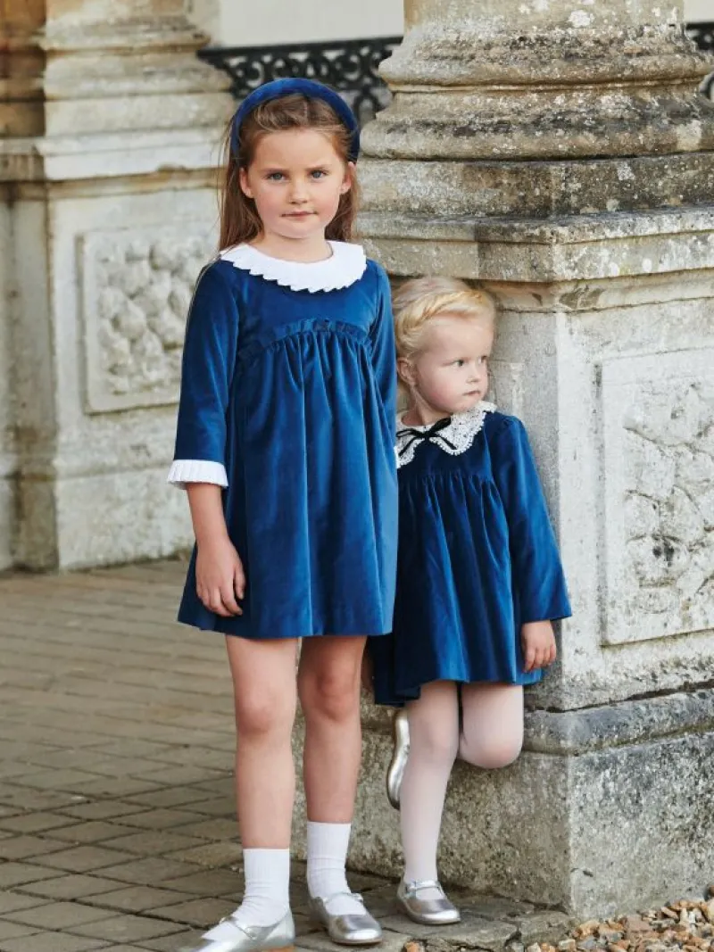 La Coqueta View All | Dresses & Sets^Blue Antonella Velvet Baby Girl Set