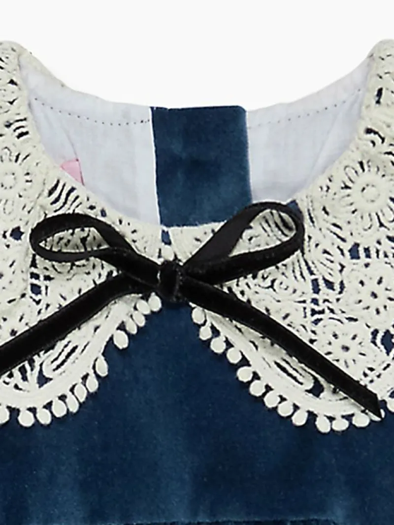 La Coqueta View All | Dresses & Sets^Blue Antonella Velvet Baby Girl Set