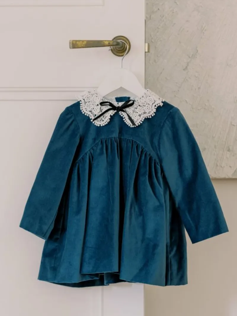 La Coqueta View All | Dresses & Sets^Blue Antonella Velvet Baby Girl Set
