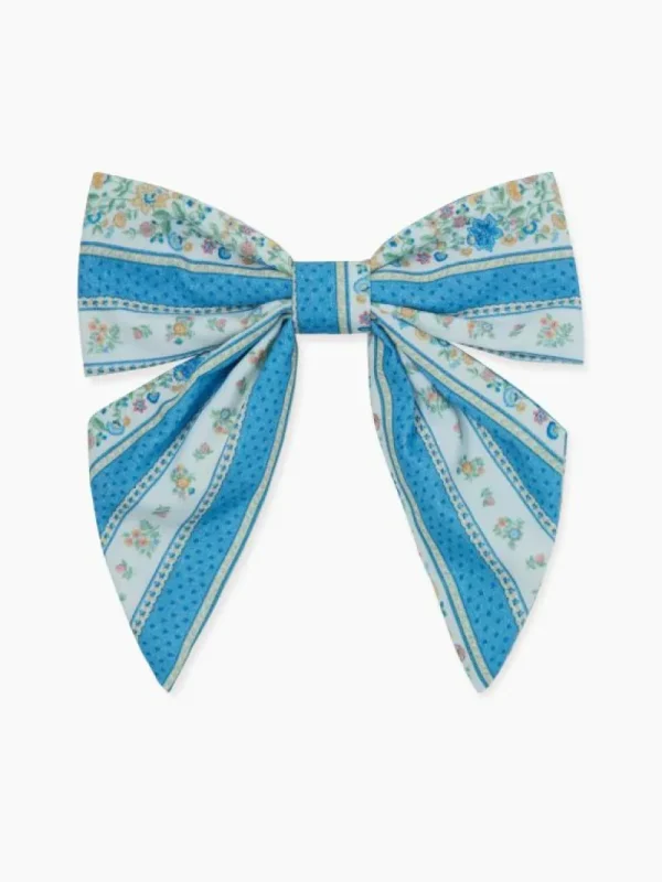 La Coqueta View All | Hair Accessories^Blue Floral Stripe Girl Large Bow Clip