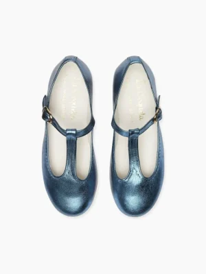 La Coqueta First Walker Shoes | Baby & Toddler Shoes/First Walker Shoes^Blue Metallic Leather Girl T-Bar Shoes