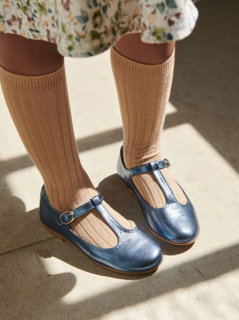 La Coqueta First Walker Shoes | Baby & Toddler Shoes/First Walker Shoes^Blue Metallic Leather Girl T-Bar Shoes