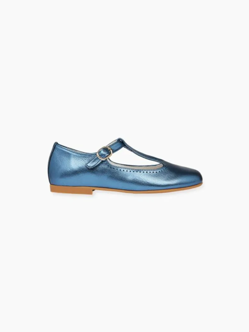 La Coqueta First Walker Shoes | Baby & Toddler Shoes/First Walker Shoes^Blue Metallic Leather Girl T-Bar Shoes