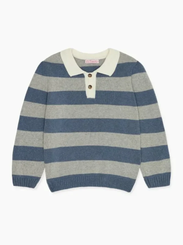 La Coqueta Jumpers & Cardigans^Blue Stripe Roman Cotton Boy Jumper
