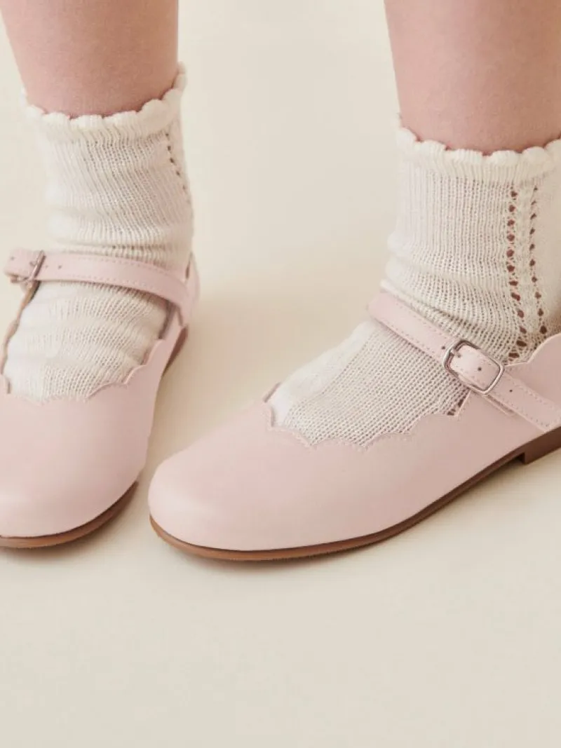 La Coqueta First Walker Shoes | Baby & Toddler Shoes/First Walker Shoes^Blush Leather Girl Scallop Mary Jane Shoes