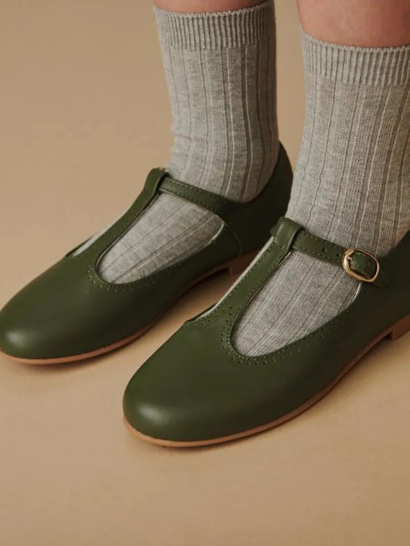 La Coqueta First Walker Shoes | Baby & Toddler Shoes/First Walker Shoes^Bottle Green Leather Girl T-Bar Shoes