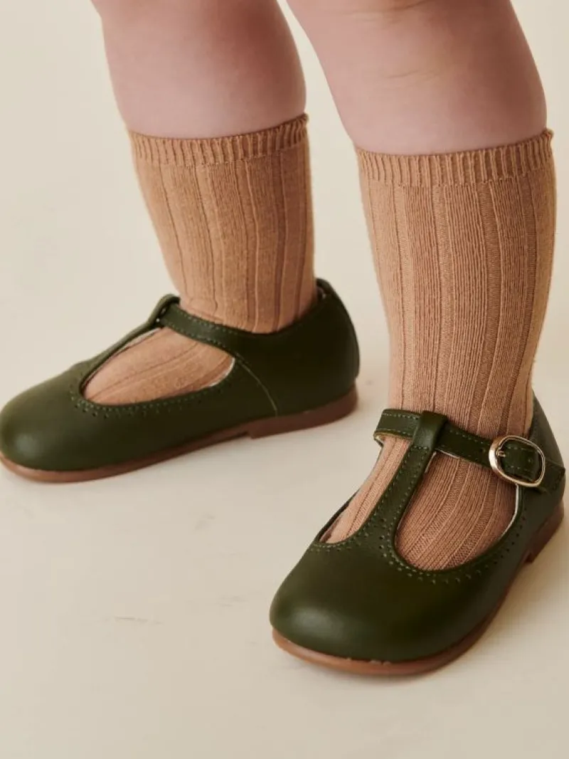 La Coqueta First Walker Shoes | Baby & Toddler Shoes/First Walker Shoes^Bottle Green Leather Girl T-Bar Shoes