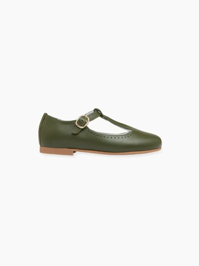 La Coqueta First Walker Shoes | Baby & Toddler Shoes/First Walker Shoes^Bottle Green Leather Girl T-Bar Shoes