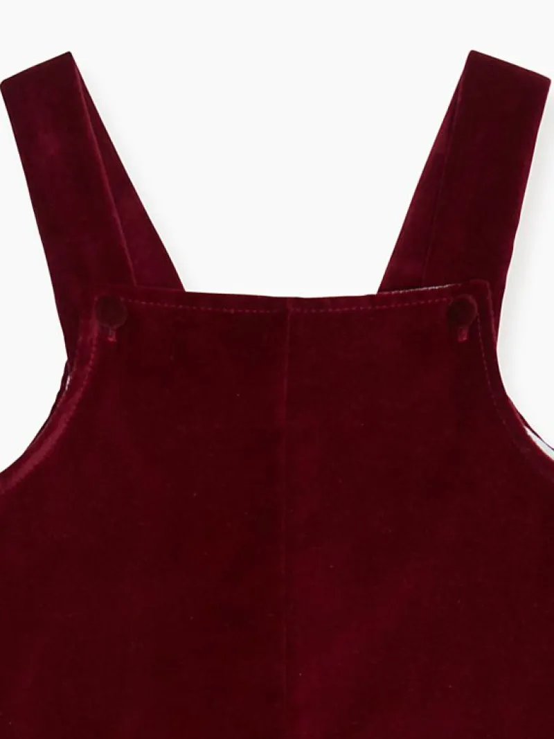 La Coqueta View All | Playsuits, Rompers & Overalls^Burgundy Buganvilla Velvet Baby Overalls