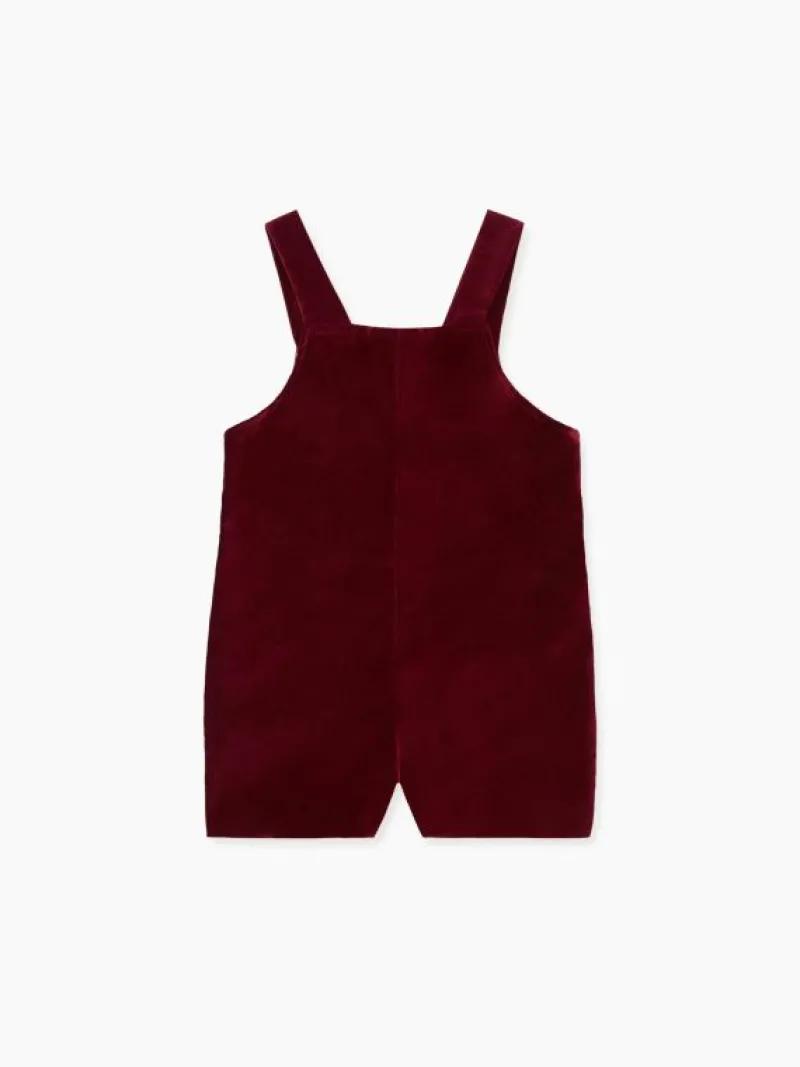 La Coqueta View All | Playsuits, Rompers & Overalls^Burgundy Buganvilla Velvet Baby Overalls