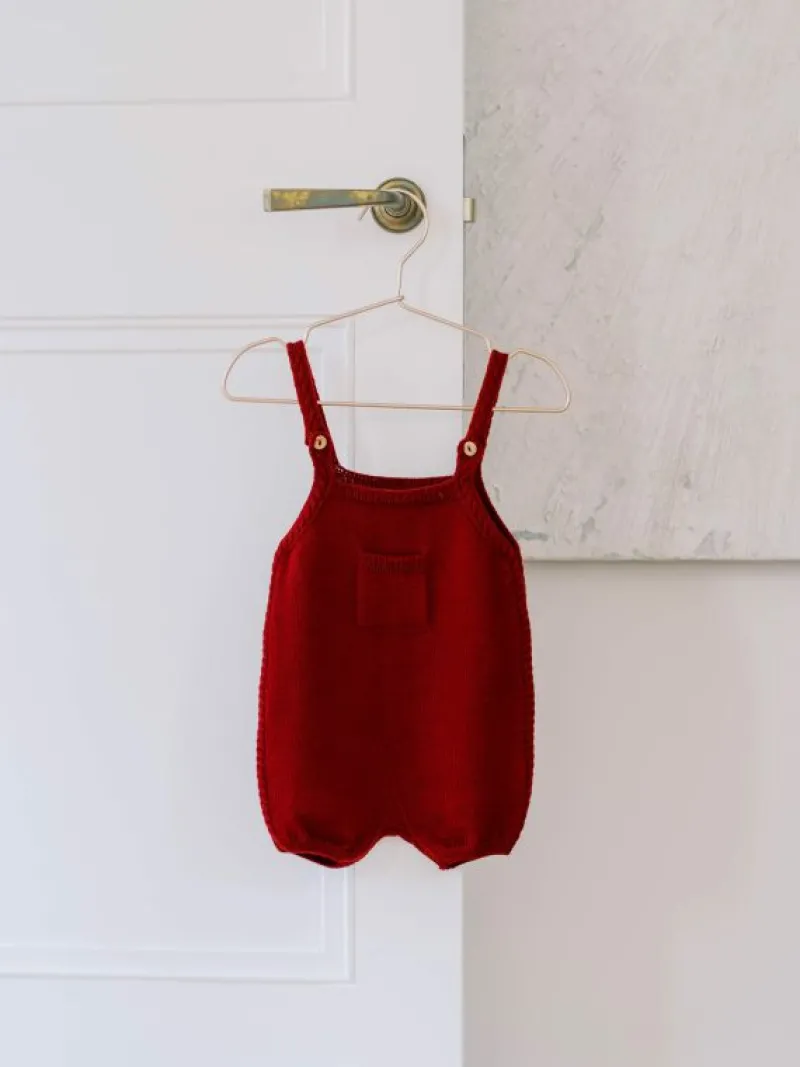 La Coqueta View All | Playsuits, Rompers & Overalls^Burgundy Buganvilla Velvet Baby Overalls