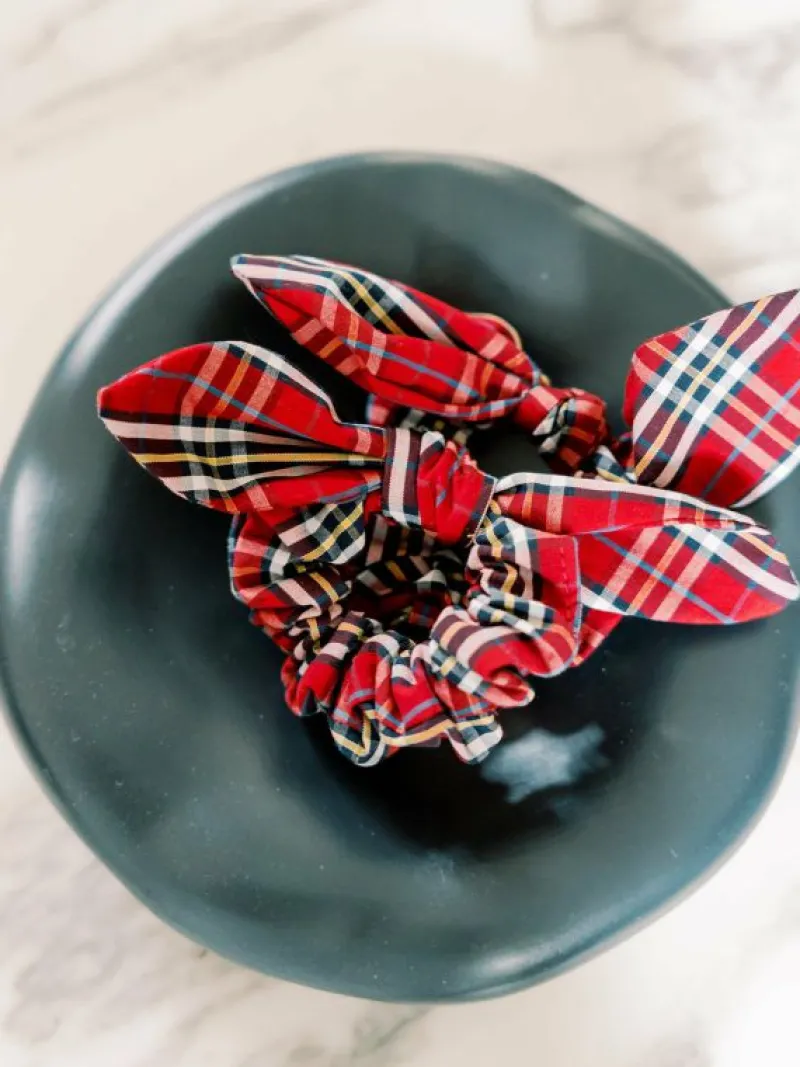 La Coqueta View All | Hair Accessories^Burgundy Tartan Girl Bow Scrunchie