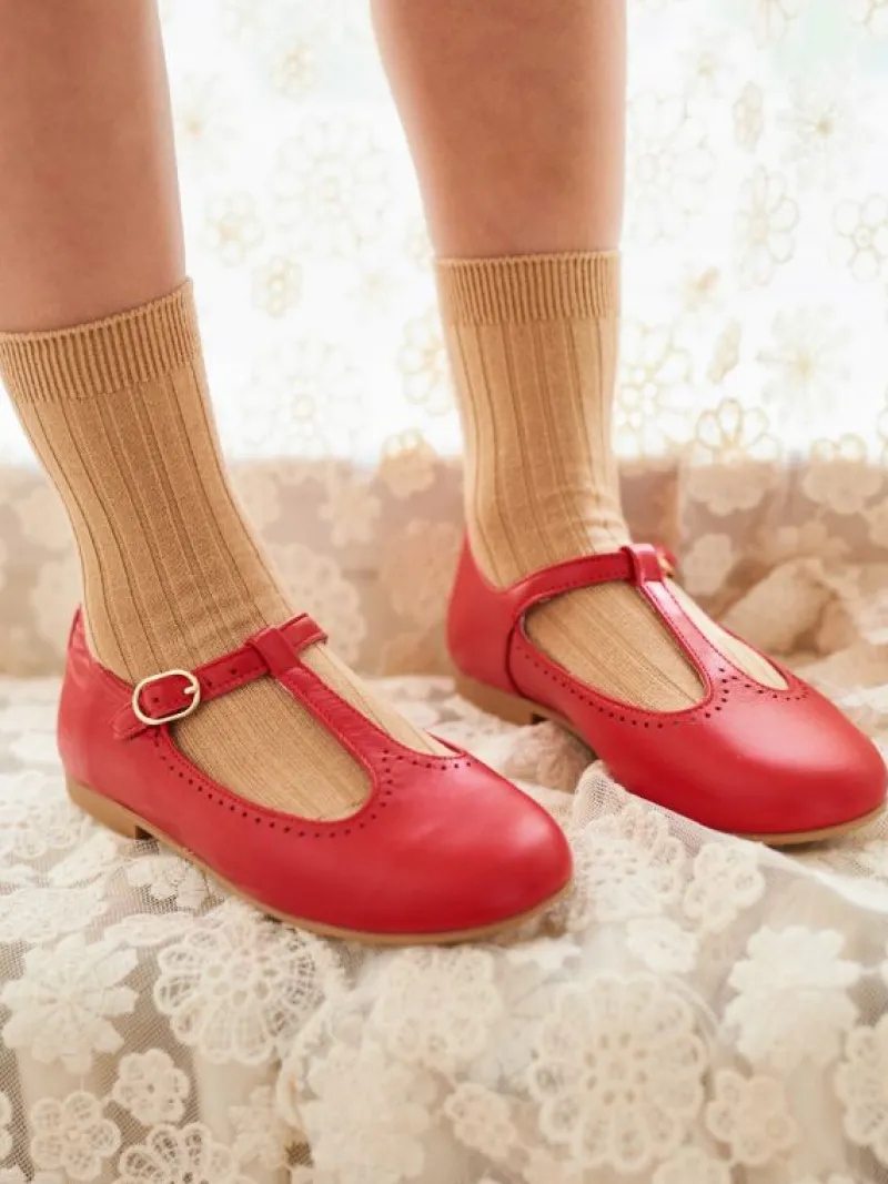 La Coqueta View All | View All^Camel Ribbed Short Kids Socks