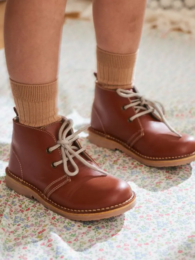 La Coqueta View All | View All^Camel Ribbed Short Kids Socks