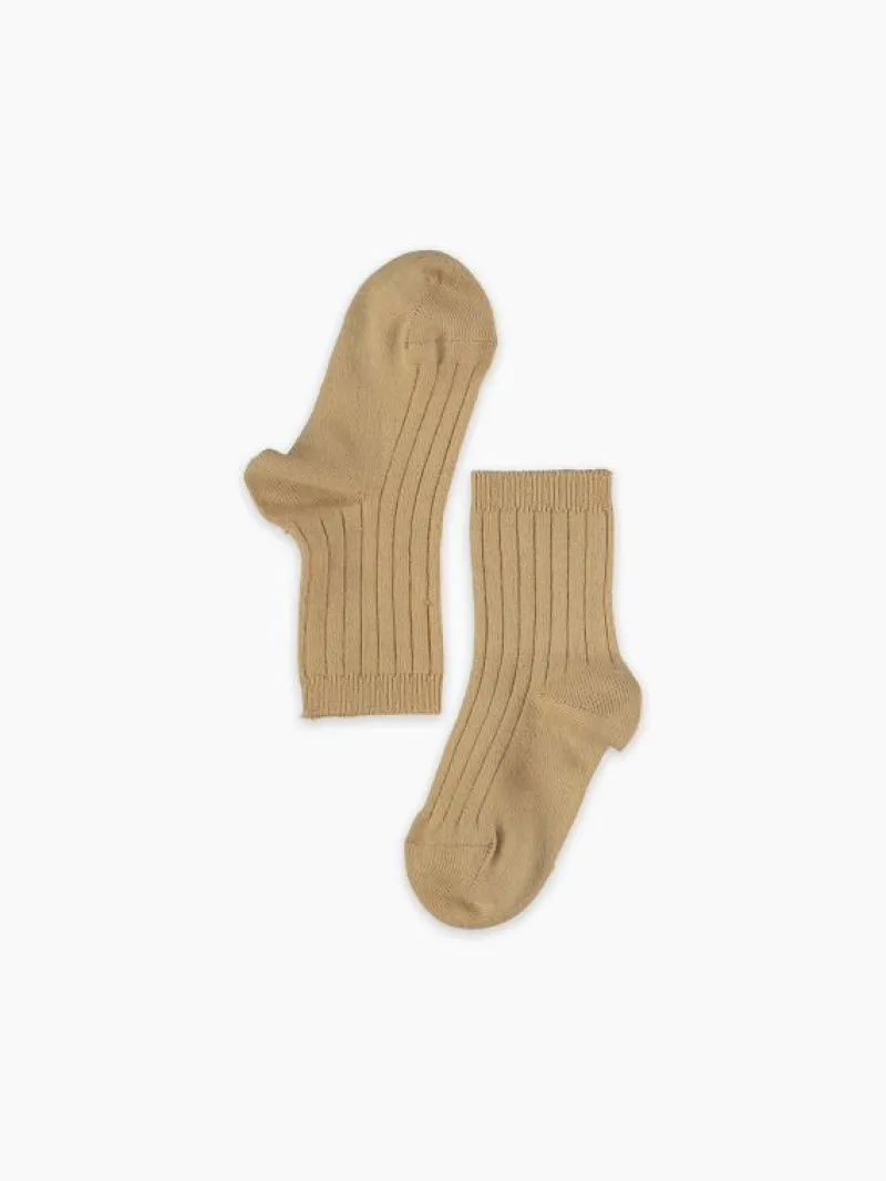 La Coqueta View All | View All^Camel Ribbed Short Kids Socks