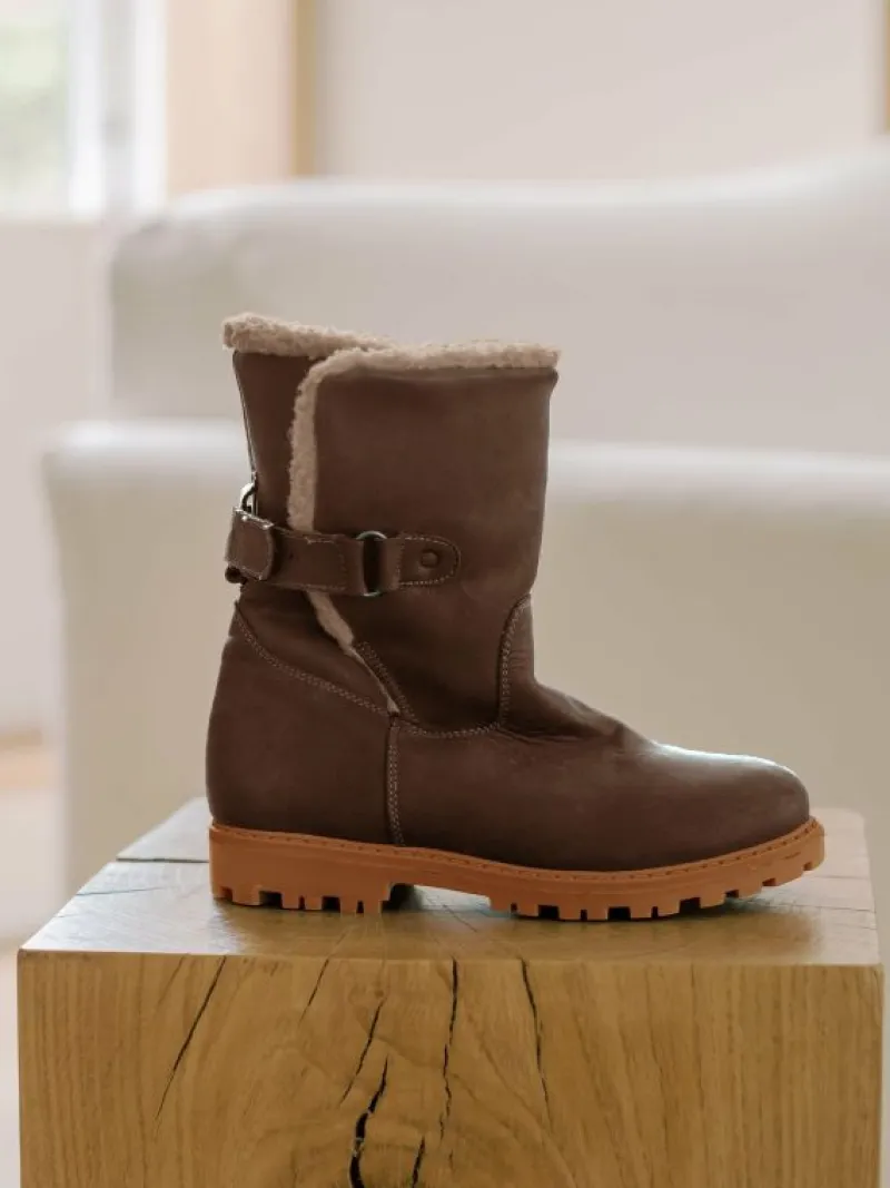 La Coqueta Girls Boots | Girls Shoes/Girls Boots^Chocolate Brown Leather Girl Lola Buckle Boots