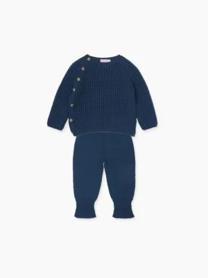 La Coqueta View All | Knitted Clothes & Accessories^Dark Blue Samuel Merino Baby Knitted Set