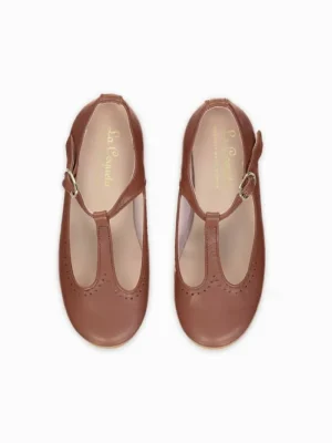 La Coqueta First Walker Shoes | Baby & Toddler Shoes/First Walker Shoes^Dark Tan Leather Girl T-Bar Shoes