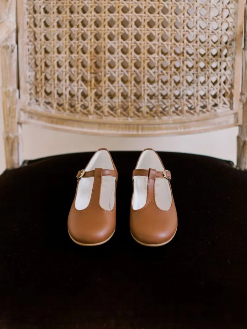 La Coqueta First Walker Shoes | Baby & Toddler Shoes/First Walker Shoes^Dark Tan Leather Girl T-Bar Shoes