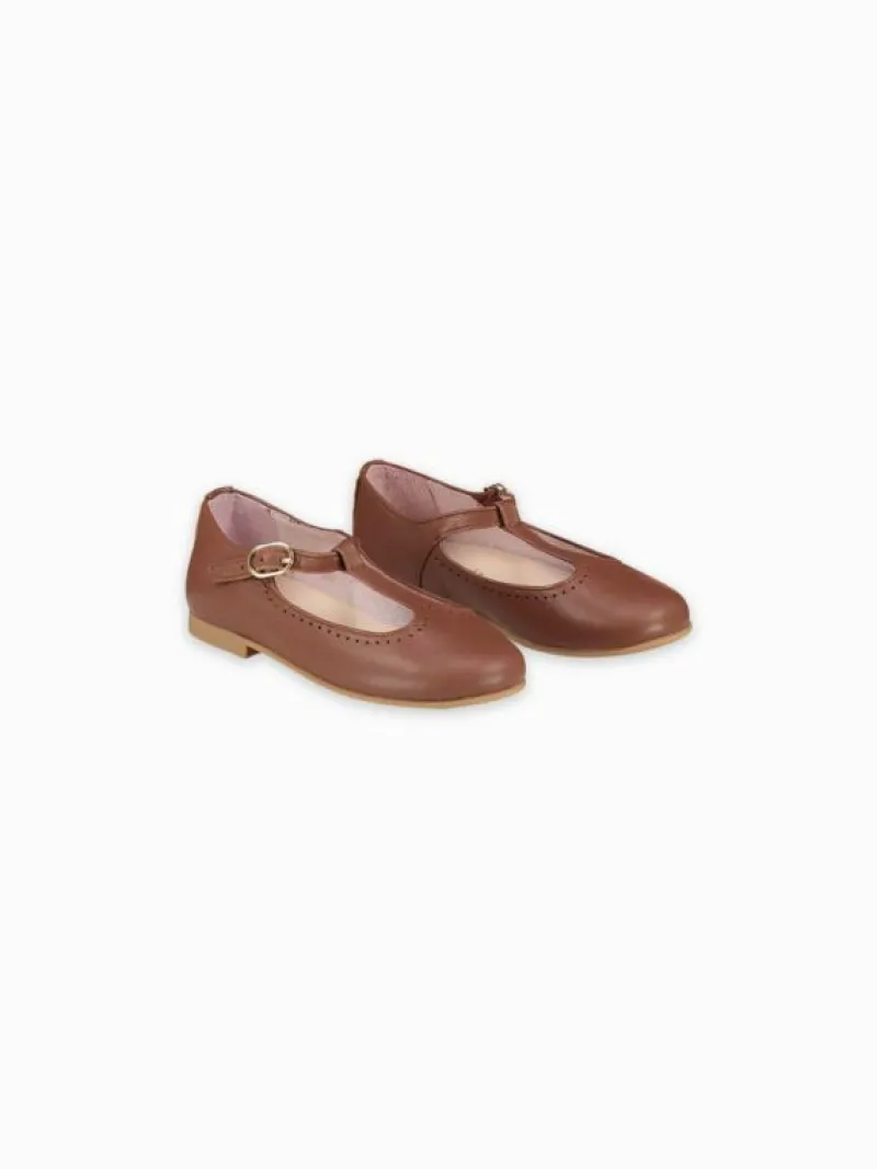La Coqueta First Walker Shoes | Baby & Toddler Shoes/First Walker Shoes^Dark Tan Leather Girl T-Bar Shoes