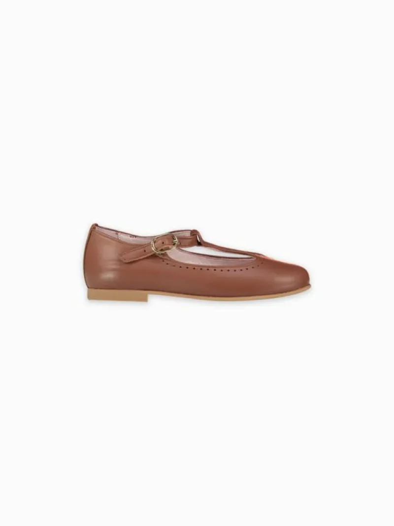 La Coqueta First Walker Shoes | Baby & Toddler Shoes/First Walker Shoes^Dark Tan Leather Girl T-Bar Shoes