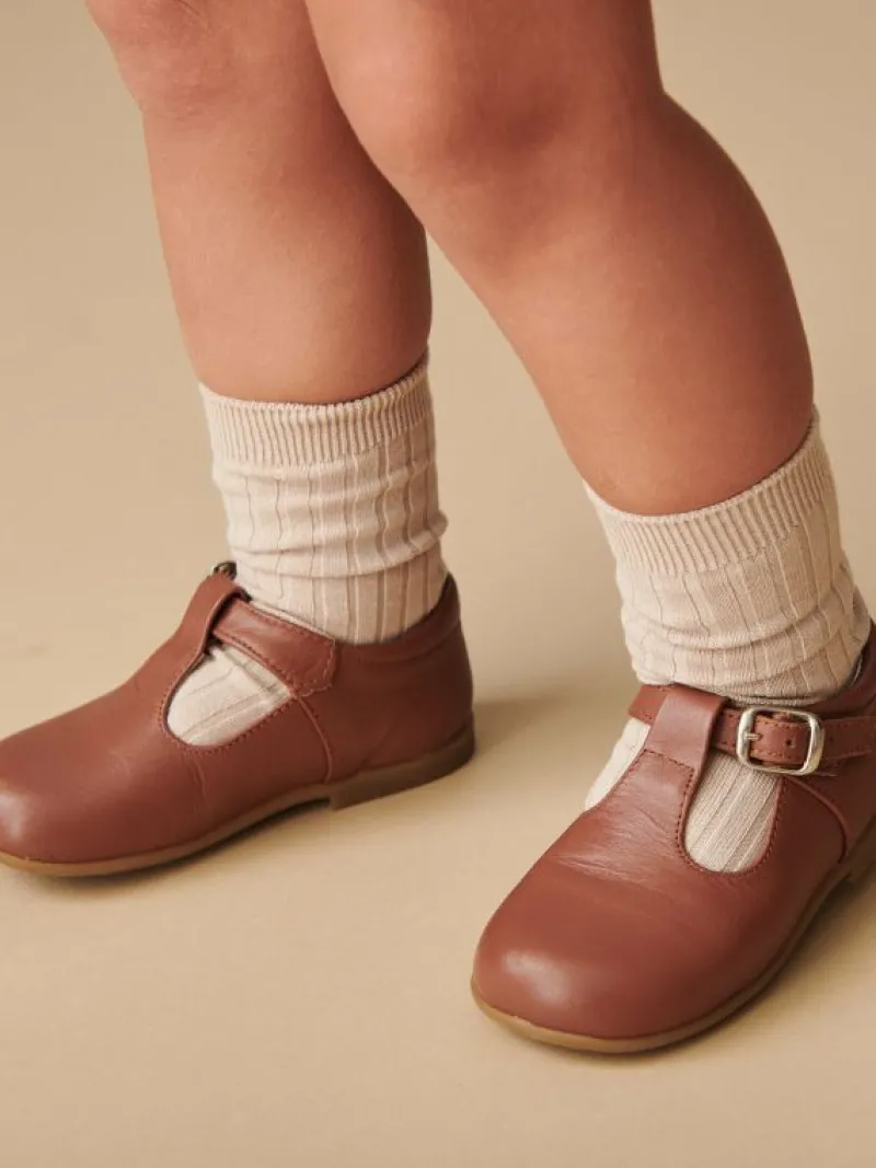 La Coqueta Boys Shoes/Boys Shoes | First Walker Shoes^Dark Tan Leather Toddler T-Bar Shoes
