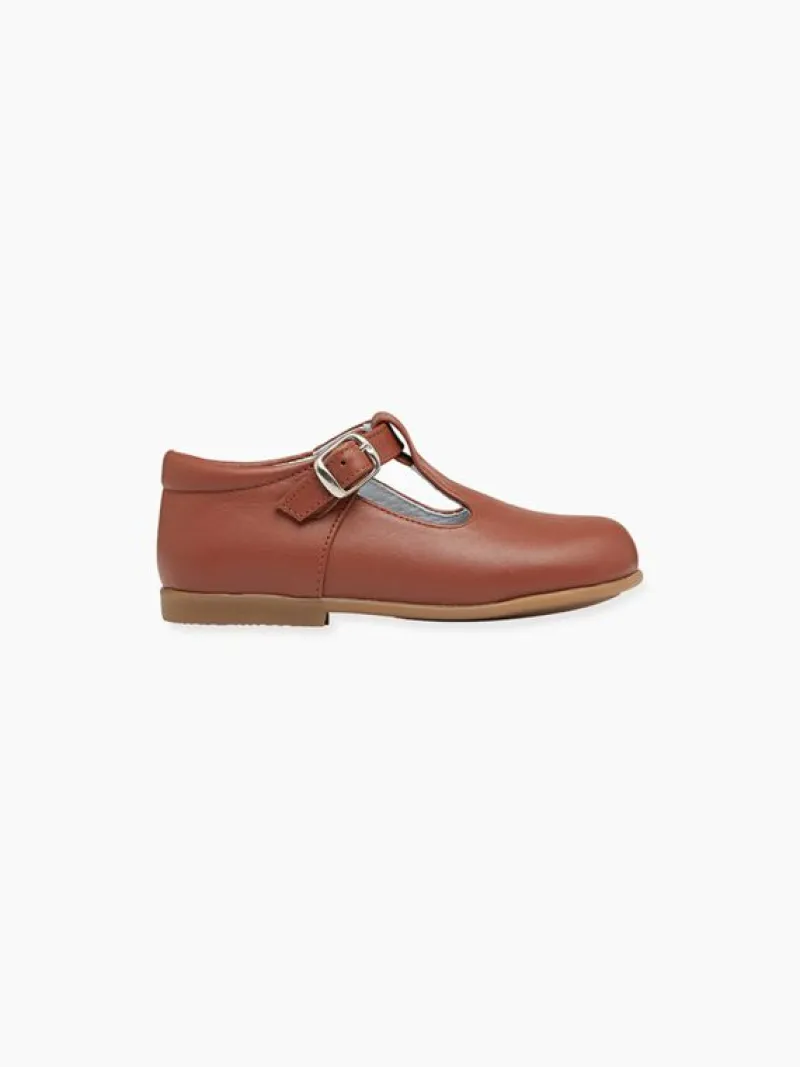 La Coqueta Boys Shoes/Boys Shoes | First Walker Shoes^Dark Tan Leather Toddler T-Bar Shoes