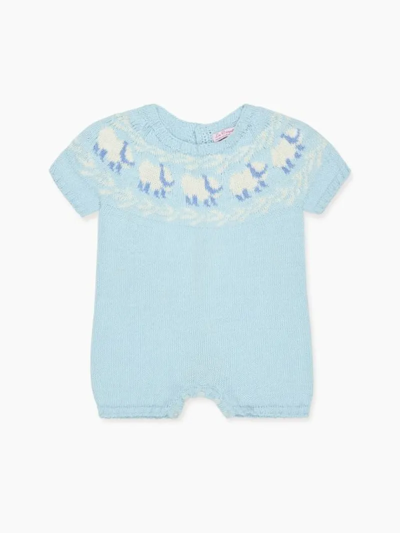 La Coqueta View All | Knitted Clothes & Accessories^Dusty Blue Cordero Cotton Baby Knitted Playsuit