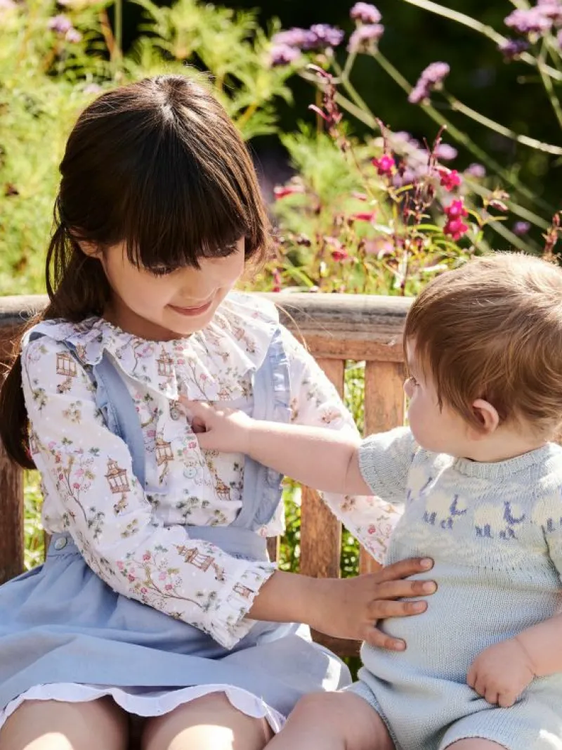 La Coqueta View All | Knitted Clothes & Accessories^Dusty Blue Cordero Cotton Baby Knitted Playsuit