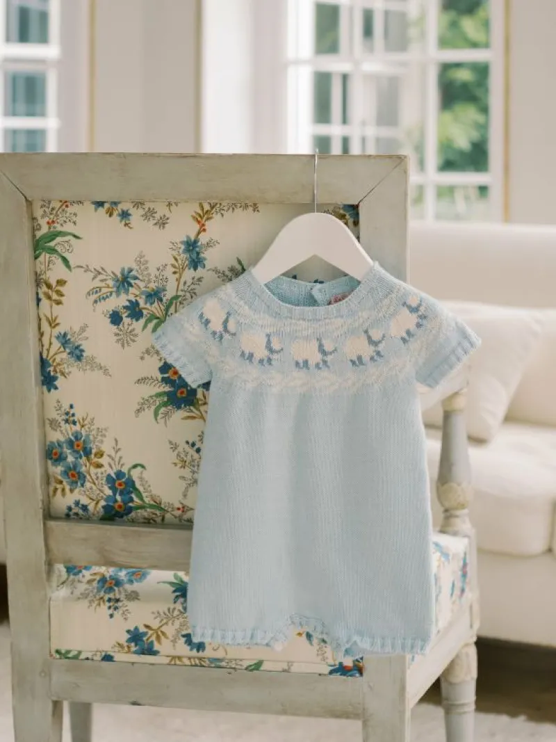 La Coqueta View All | Knitted Clothes & Accessories^Dusty Blue Cordero Cotton Baby Knitted Playsuit
