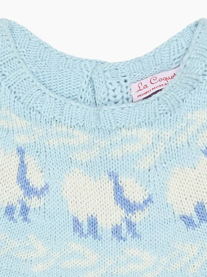La Coqueta View All | Knitted Clothes & Accessories^Dusty Blue Cordero Cotton Baby Knitted Playsuit