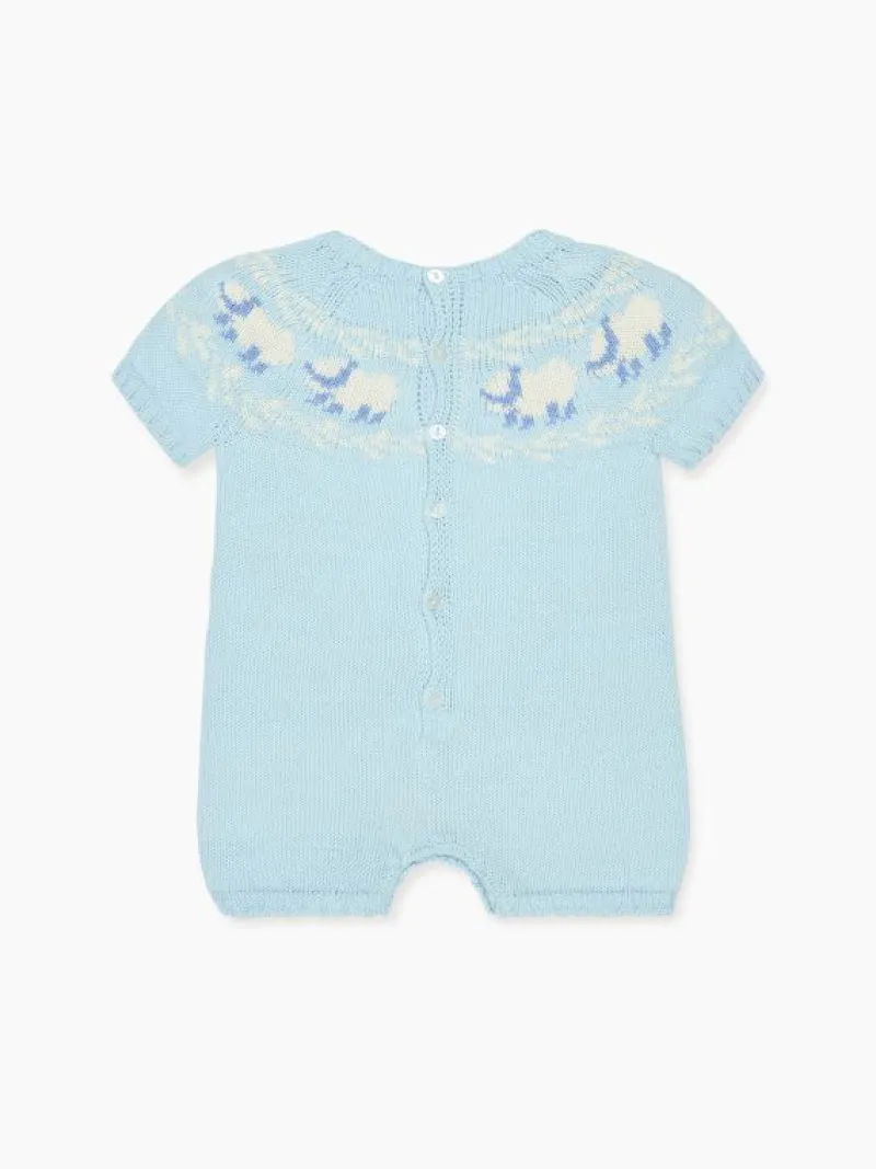 La Coqueta View All | Knitted Clothes & Accessories^Dusty Blue Cordero Cotton Baby Knitted Playsuit
