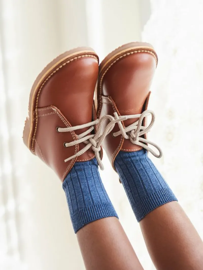 La Coqueta View All | Socks & Tights^Dusty Blue Ribbed Short Kids Socks