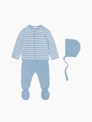 La Coqueta Knitted Clothes & Accessories | Baby Girl^Dusty Blue Stripe Pinto Merino Baby Knitted Gift Box Set