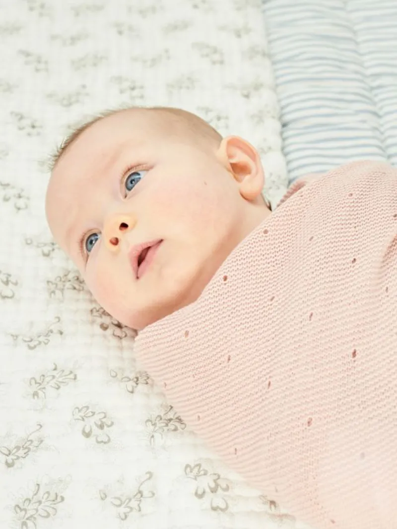 La Coqueta Accessories | Knitted Clothes & Accessories^Dusty Pink Openwork Cotton Baby Blanket