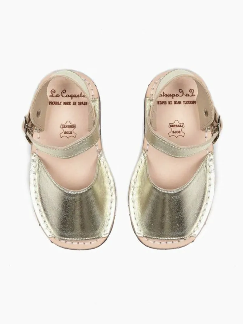 La Coqueta Boys Shoes/Boys Shoes | First Walker Shoes^Gold Avarca Leather Kids Sandals