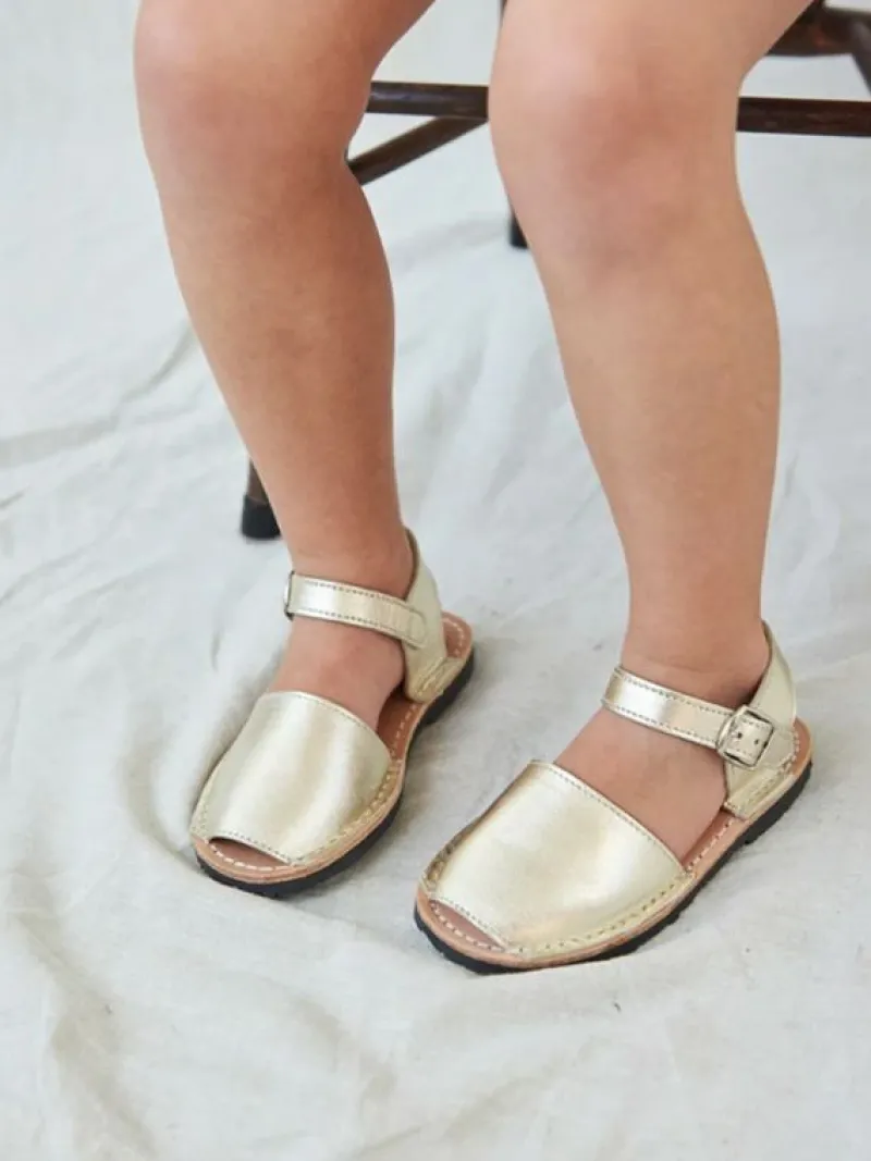 La Coqueta Boys Shoes/Boys Shoes | First Walker Shoes^Gold Avarca Leather Kids Sandals