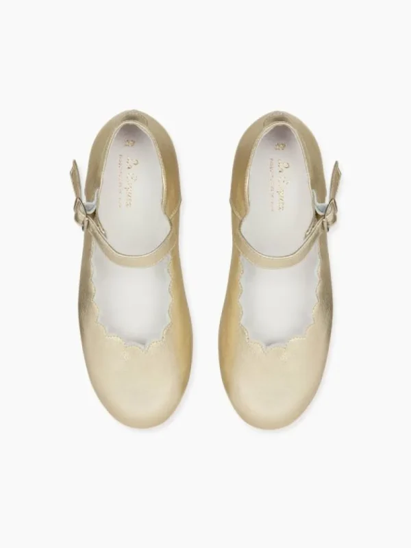 La Coqueta Girls Mary Jane Shoes | Girls Shoes/Girls Mary Jane Shoes^Gold Leather Girl Scallop Mary Jane Shoes