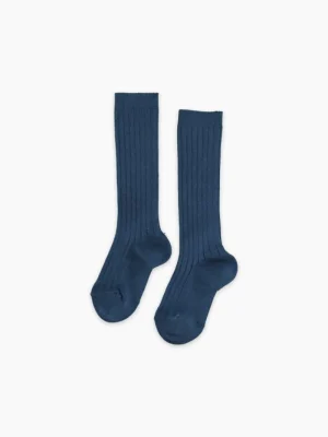 La Coqueta View All | Socks & Tights^Indigo Ribbed Knee High Kids Socks
