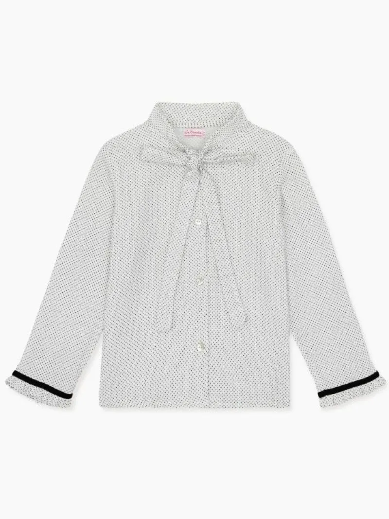La Coqueta Shirts & Tops^Ivory Polka Dot Estela Long Sleeve Girl Shirt
