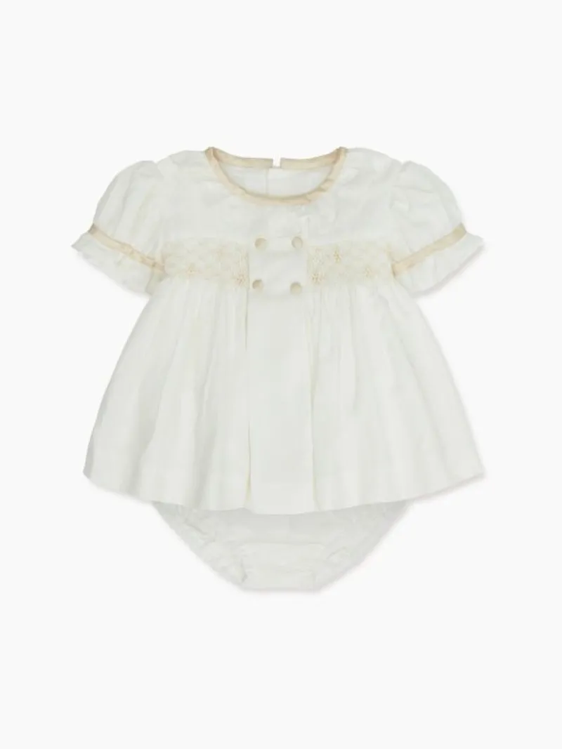 La Coqueta View All | Dresses & Sets^Ivory Santina Smock Ceremony Baby Girl Set