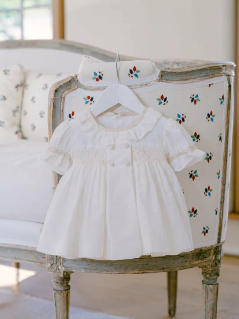 La Coqueta View All | Dresses & Sets^Ivory Santina Smock Ceremony Baby Girl Set