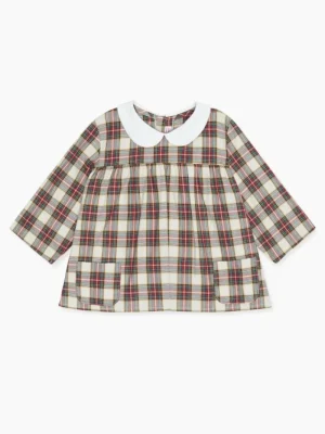 La Coqueta View All | Baby Boy^Ivory Tartan Elisa Long Sleeve Baby Shirt