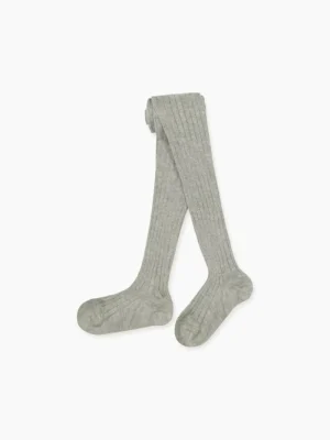La Coqueta View All | Socks & Tights^Light Grey Melange Ribbed Kids Tights