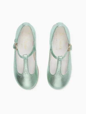 La Coqueta First Walker Shoes | Baby & Toddler Shoes/First Walker Shoes^Metallic Green Leather Girl T-Bar Shoes