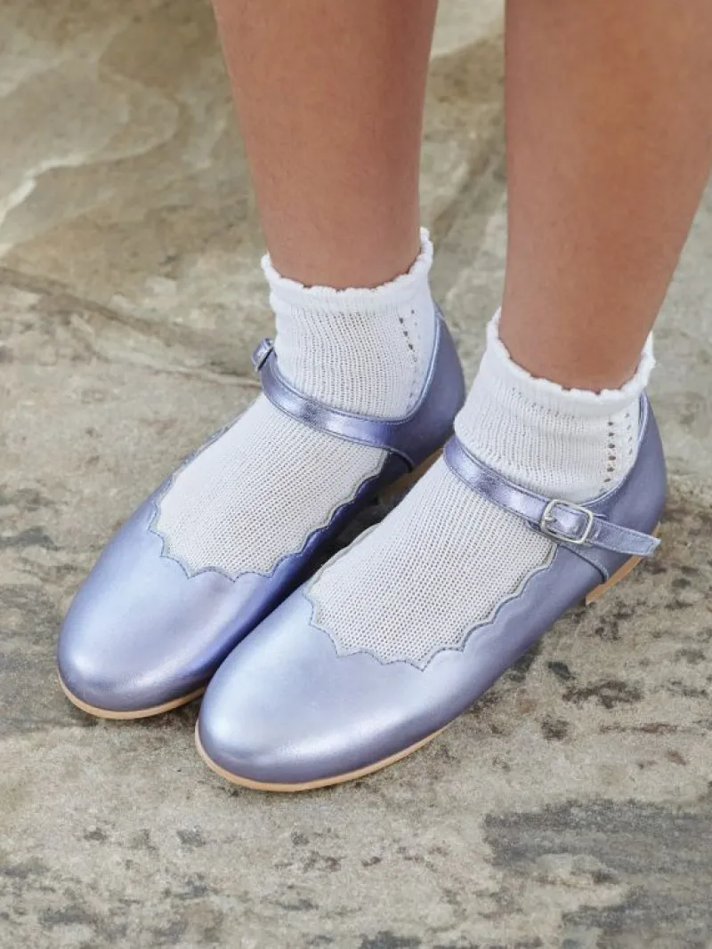 La Coqueta First Walker Shoes | Baby & Toddler Shoes/First Walker Shoes^Metallic Lilac Leather Girl Scallop Mary Jane Shoes