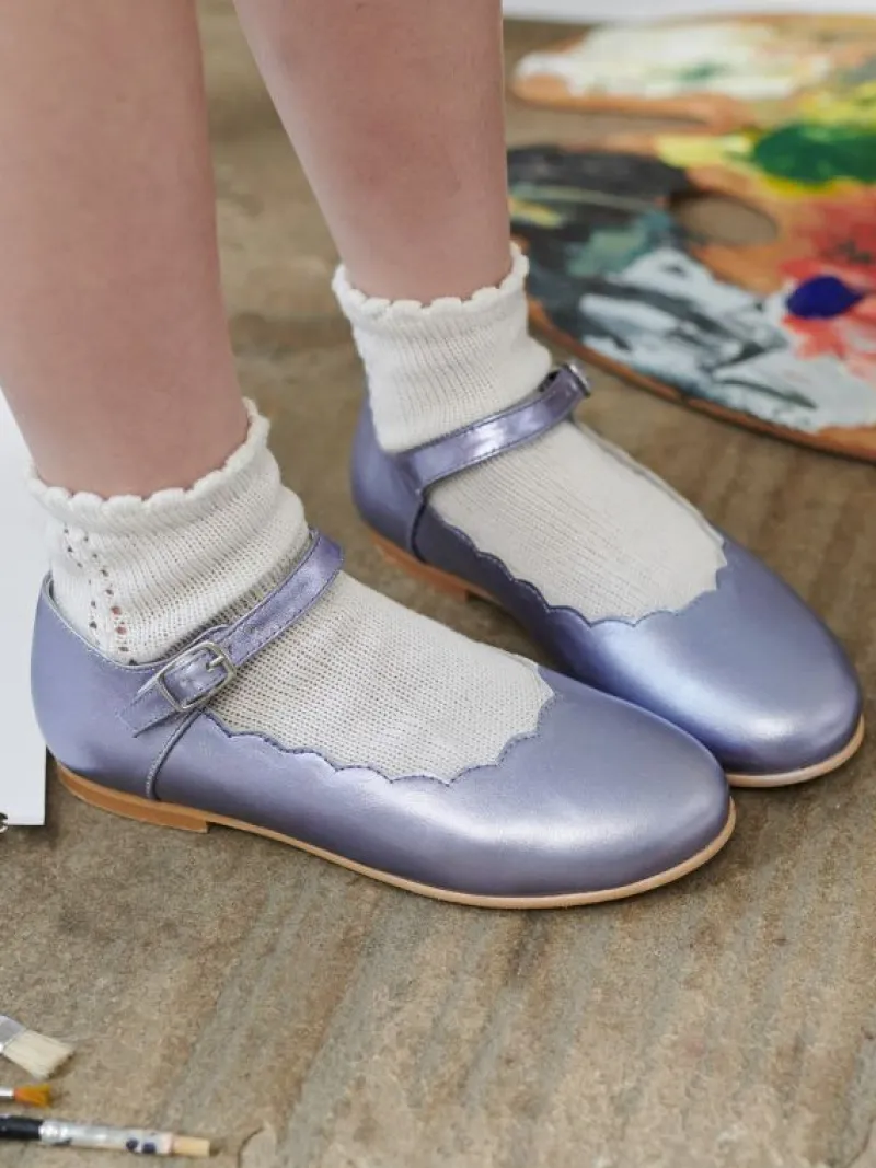 La Coqueta First Walker Shoes | Baby & Toddler Shoes/First Walker Shoes^Metallic Lilac Leather Girl Scallop Mary Jane Shoes