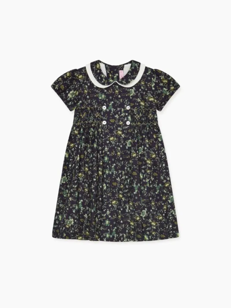 La Coqueta Dresses^Navy Floral Arcadia Girl Hand-Smocked Dress